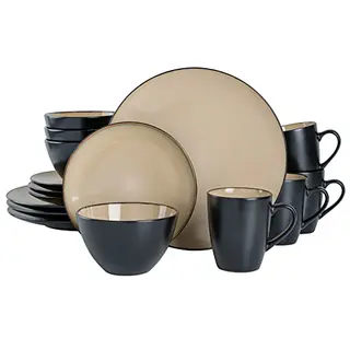 Gibson Elite Soho Lounge Geschirr-Set, 16-tlg., Steingut, Taupe