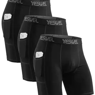 YESWEL Kompressionsshorts Herren 3er Pack mit Handytasche, schnelltrocknende Radlerhose, elastische Sport-Tight, atmungsaktive Laufunterwäsche (Schwarz, XXL)