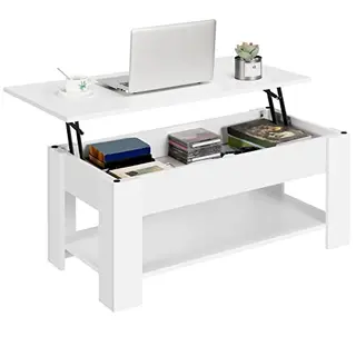 Yaheetech Couchtisch mit höhenverstellbarer Platte, ausziehbar, weiß