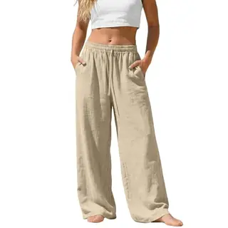 Leinenhose Damen Sommer Leichte Freizeithose Schwarz Luftig Weite Hosen Große Größen
