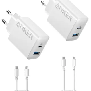 Anker 20W USB C Ladegerät für iPad und iPhone 17/16/15 (2x 1,5m USB C Kabel inklusive)