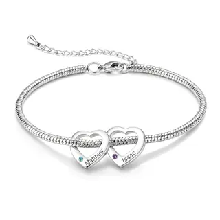 Jeweidea Personalisiertes Herz Damenarmband mit Geburtsstein, Gravur & verstellbarer Schlangenkette, Silber oder Gold, Geschenk für Mama & Oma