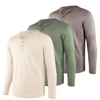 Liloak Herren Henley Shirt Langarm – Leichtes Freizeit-T-Shirt mit Knopfleiste