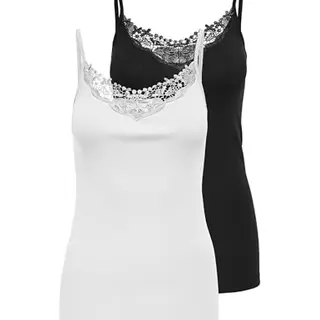 ONLY NOS Damen ONLKIRA Lace Singlet 2er Pack, Schwarz und Weiß, Größe M