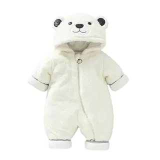 WYTbaby Baby Schneeanzug Overall Winter mit Kapuze, Warm Jumpsuit für 6-9 Monate, Weiß