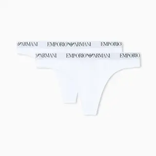 Emporio Armani Women's Essential Cotton Thong 2-Pack, White, XL