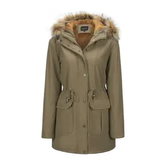 YFFUSHI Damen Wintermantel mit Kapuze, warm gefüttert, langer, dicker Parka in Braun, Größe M