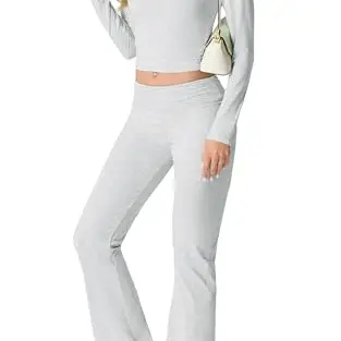 IWOLLENCE Damen Jogginganzug Set Lounge 2er Sportoutfit mit Crop Top & Schlaghosen (Hell Grau, M)