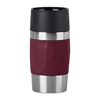 Emsa Travel Mug Compact aus Edelstahl, 0,3 l, 3h heiß, 6h kalt, dicht, auslaufsicher, spülmaschinengeeignet, Weinrot
