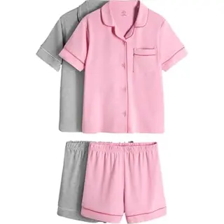 THE SET Mädchen Pyjama 2er-Pack, Kurzarmtop & Shorts, Pink/Grau, Größe 110