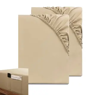 HIG Spannbettlaken 90x200cm 2er Set, Sommer, mit seitlicher Tasche für Handy/Fernbedienung, 35cm Tiefe, ÖKO-TEX zertifiziert (Sand)