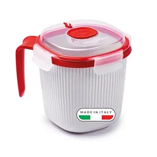 Snips Mikrowellen Becher für heiße Getränke und Suppen, 0,70 l, weiß und rot, Made in Italy