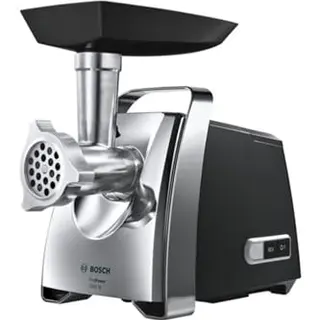 Bosch Fleischwolf ProPower MFW67440, Wurstaufsatz, 3 Edelstahl Scheiben, Kebbe-Aufsatz, Schwarz/Silber