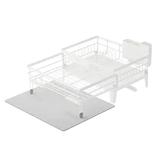 SONGMICS Abtropfgestell Geschirr, 360° drehbar, ausziehbar, mit Abtropfschale, Besteckhalter, 42x20 cm, mattweiß-taubengrau