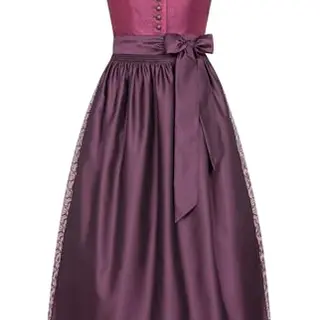 Langes Damen-Dirndl im Landhausstil, 2-teilig, inklusive Kleid und Schürze, 90cm Rocklänge, moderne bayerische Tracht, Beere, Größe 56