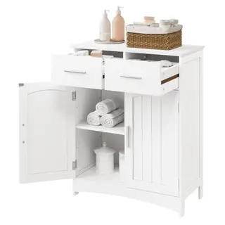 EUGAD Badezimmerschrank, weiß, 60x76x30 cm, mit 2 Schubladen, Doppeltür, verstellbare Ablage, MDF, Mehrzweck