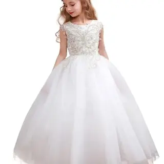 Aibaowedding Mädchen Prinzessin Kleid mit Pailletten, Perlen-Spitze, Tüll Maxikleid für Party, Hochzeit, Geburtstag, Kommunion, Abend- und Ballkleid
