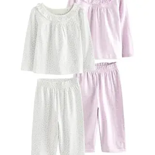 NEXT Mädchen Schlafanzug 2er-Pack, weites Bein, White/Purple Ditsy Floral, 80-86