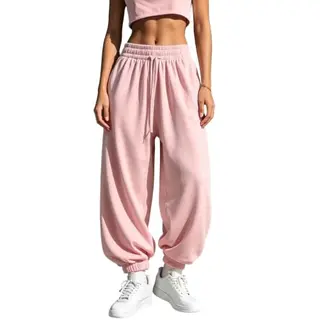 Damen Jogginghose Oversize High Waist mit Taschen & Kordelzug, Bequeme Freizeit-Haremshose für Alltag & Sport