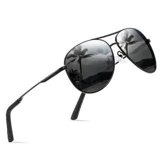 wearPro Vintage Sonnenbrille für Herren und Damen, polarisiert, UV400 Schutz, Unisex, Metallrahmen, schwarz