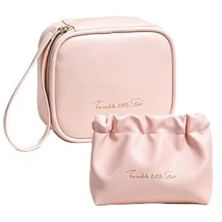 Mulaibdin Kosmetiktasche Damen Leder, klein, wasserdicht, tragbar, Geschenk (Rosa), 2 Stück
