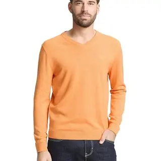Tom Tailor Herren Strickpullover mit V-Ausschnitt, Soft Orange Melange, M
