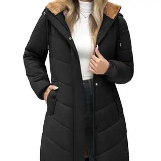 RITOSTA Damen Winterjacke Fleece Steppmantel mit Kapuze Schwarz, L