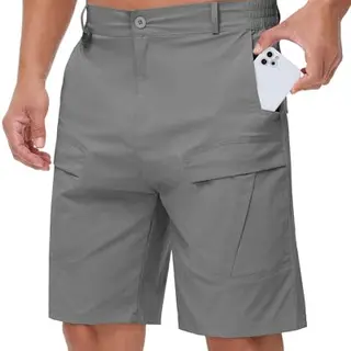NANAMEEI Herren Outdoor Shorts, Sommer Bermuda mit Stretchbund, Freizeit- und Wandershorts, Grau, S