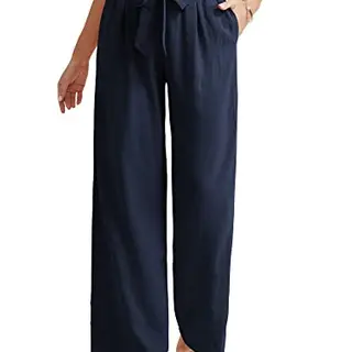 Ninee Damen Palazzo Hosen mit weitem Bein und hoher Taille – Lockere Freizeithosen für Business und Strand (Navy Blue, X-Large)