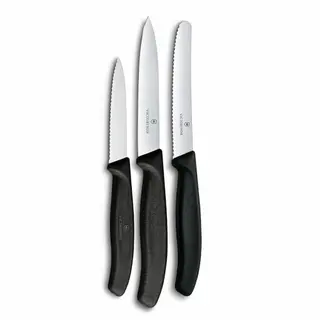 Victorinox Swiss Classic Küchenmesser-Set, 3-teilig, Gemüse-, Tomaten- und Frühstücksmesser, rostfreier Stahl, Schwarz