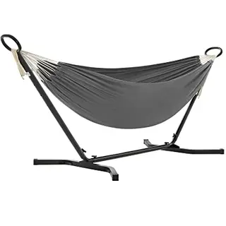 SONGMICS Hängematte, 210 x 150 cm, bis 240 kg belastbar, verstellbares Gestell, für Garten, grau