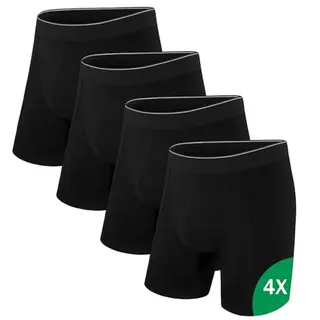 Uniexcosm Herren Boxershorts Baumwolle - 4er Pack Schwarz, Bequeme Retroshorts ohne kratzendes Etikett für Alltag & Sport