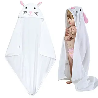 FLYISH DIRECT Badeponcho mit Kapuze für Babys, 100% Baumwolle, 70x70 cm