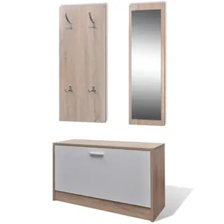 vidaXL Garderoben Set 3-in-1 Eiche mit Schuhschrank und Spiegel