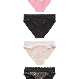 NEXT Damen Hüfthohe Baumwollslips mit Spitzenbesatz, 4er-Pack