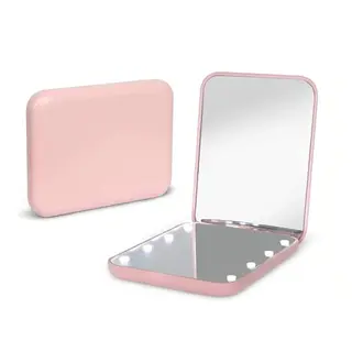 Kintion Taschenspiegel mit LED-Licht, tragbar, klein, rosa