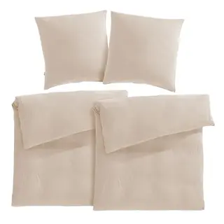 Pure Label Musselin Bettwäsche 4-tlg. 155x220 cm & Kissenbezüge 80x80 cm aus Baumwolle in Beige