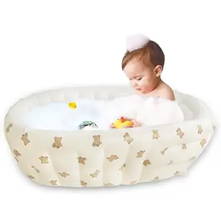 EKEPE Aufblasbare Baby-Badewanne mit Luftpumpe - Tragbar, Faltbar und rutschfest für Kinder von 0-3 Jahren - Bär