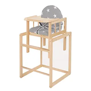 roba Kinderhochstuhl mit Essbrett, wandelbar zu Tisch & Stuhl, gepolstert mit Folie ‚Little Stars‘, natur, Max. 150 Zeichen
