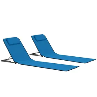 vidaXL 2er Set Klappbare Strandmatten Blau Sonnenliegen Gartenliegen