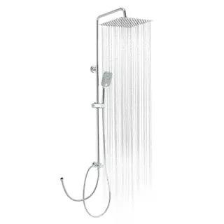 OFFO Regendusche eckig 30x30 cm, chrom, höhenverstellbar mit 1,6 m Twist-Free Duschschlauch