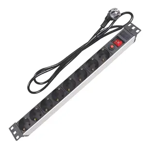 Perel PDU-Steckdosenleiste mit 8 Schuko-Steckdosen und Überspannungsschutz, 2,15 m Kabel, 3680 W für 19-Zoll-Rack und Büro