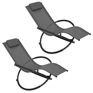 WOLTU 2er Set Outdoor Schaukelliegen mit Kopfstütze und Armlehnen, Klappbar, für Garten & Terrasse, Grau