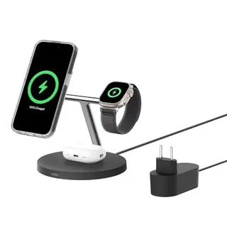 Belkin BoostCharge Pro 3-in-1 Qi2 kabelloses Ladegerät, MagSafe, für iPhone 17/16, Apple Watch und AirPods – Schwarz
