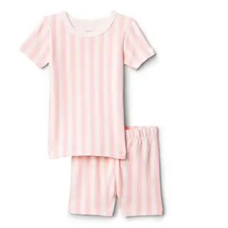 Amazon Essentials x Sofia Grainge Baby Mädchen Pyjama-Set, kurzärmelig, Blassrosa mit Streifen, 18 Monate