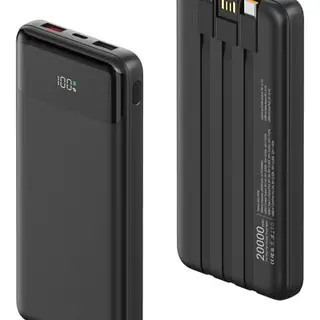 Power Bank 20000mAh mit 22,5W Schnellladung und 3 integrierten Kabeln