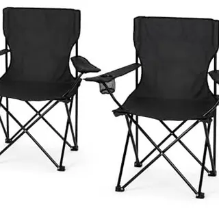 Nexos 2er Set Anglerstuhl, Campingklappstuhl mit Armlehnen und Getränkehalter, robust und leicht, schwarz