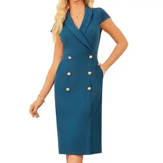 GRACE KARIN Damen Cocktailkleid V-Ausschnitt, figurbetont, blaugrün, Größe 38