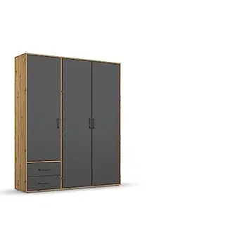 Rauch Möbel Voyager 3-türiger Kleiderschrank Grau/Eiche, 2 Schubladen, inkl. Kleiderstange, BxHxT 140x194x53 cm