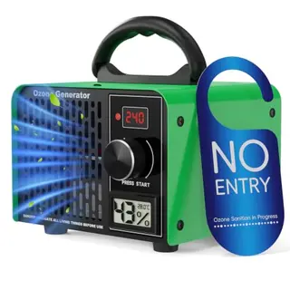 Ozongenerator 168.000 mg/h, 2-in-1 Luftreiniger mit Timer & Temperatur-/Feuchtigkeitsanzeige, für Auto, Haushalt & mehr